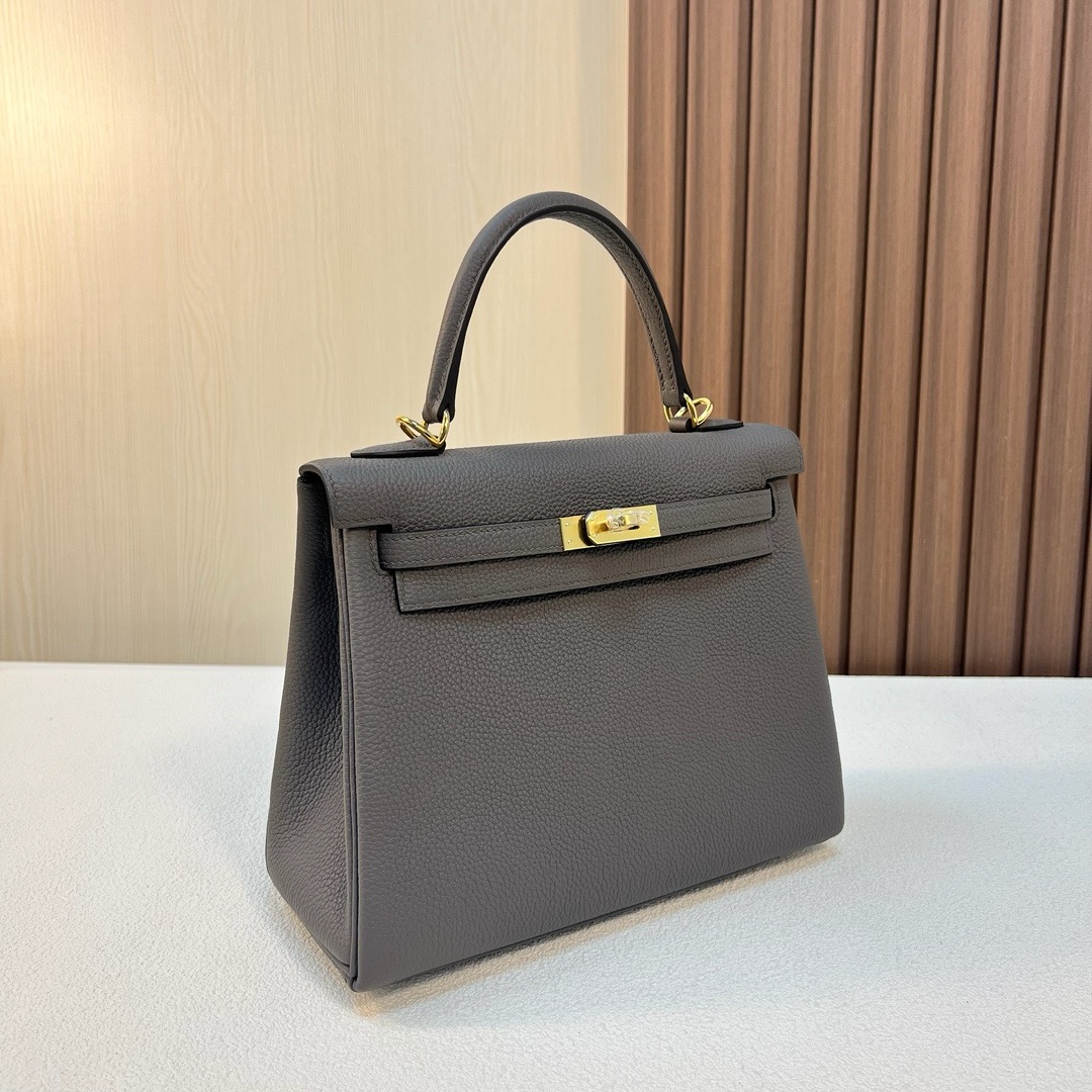 HM KL 25cm Togo 皮 原厂进口小牛皮 8F Etain 锡器灰 金扣 全手工蜡线缝 Ghw