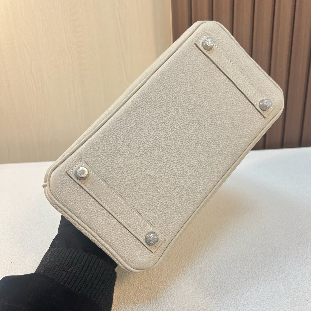 HM BK 25cm Togo皮 原厂小牛皮 CK10奶昔白 银扣 全手工蜡线缝 Phw