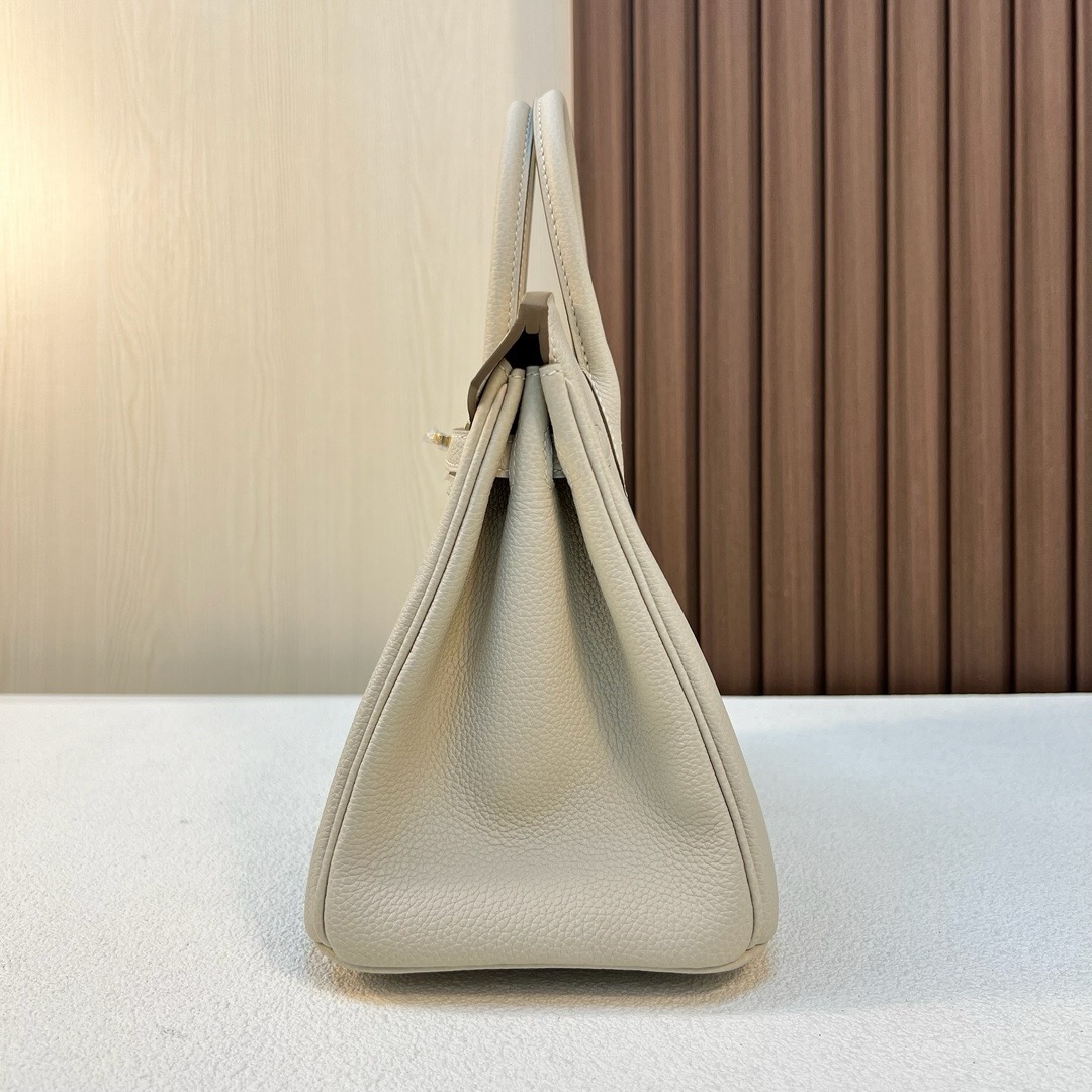 现货 BK 25cm Togo皮 原厂小牛皮 CC10奶昔白 金扣 全手工蜡线缝 Ghw Stock