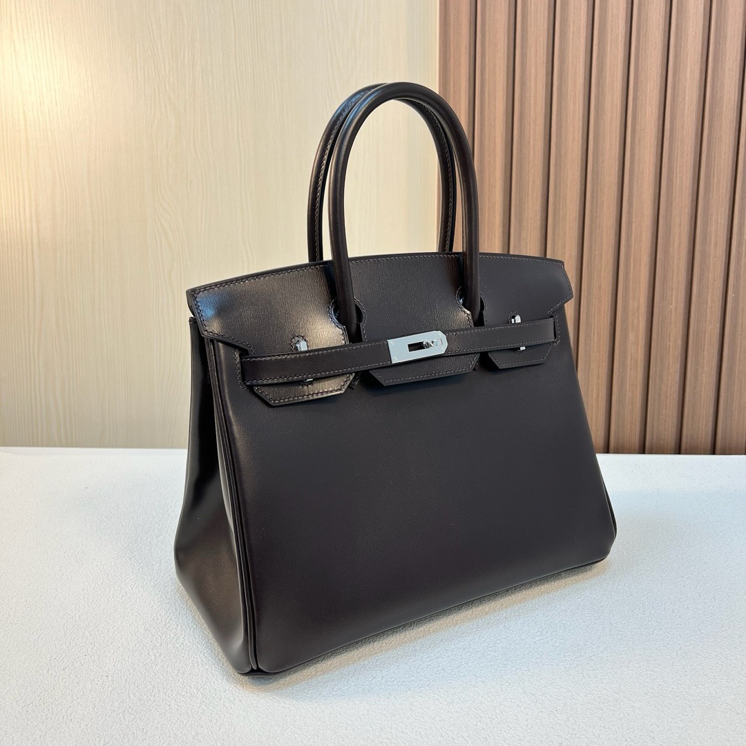 BK 30cm Boxcalf CK46乌木色 银扣 全手工蜡线缝 Phw
