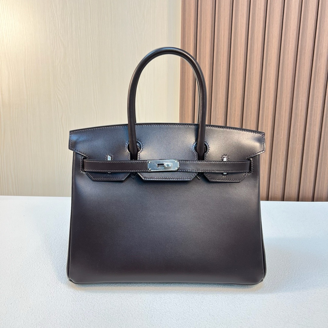 BK 30cm Boxcalf CK46乌木色 银扣 全手工蜡线缝 Phw