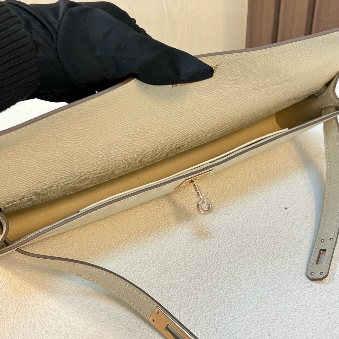 KL cut 31cm Epsom C10 奶昔白 craie 玫瑰金扣 全手工蜡线缝 Rghw
