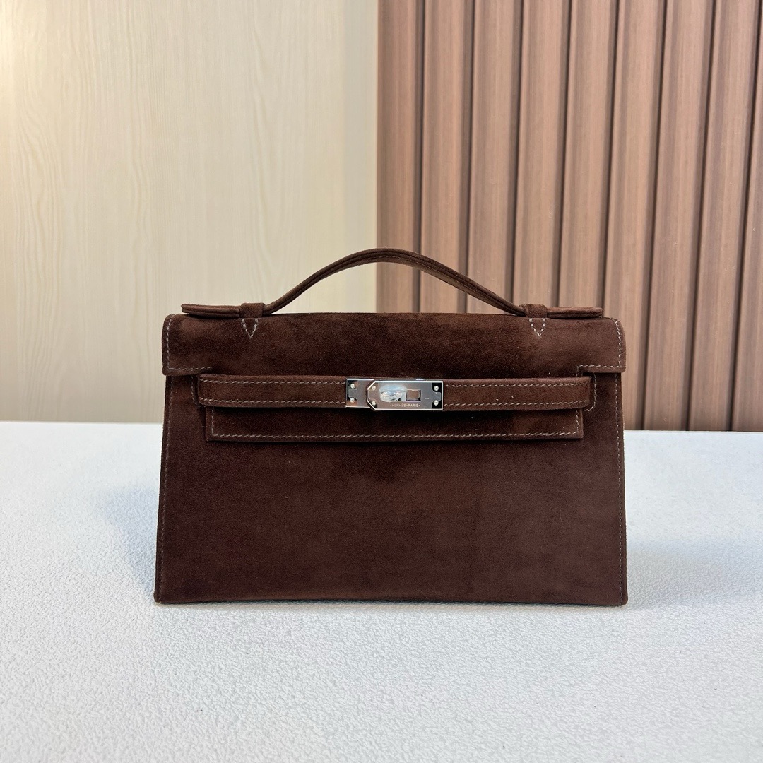 KL Pochette 22cm Suede 进口麂皮 泰迪色 银扣 全手工蜡线缝制 Phw
