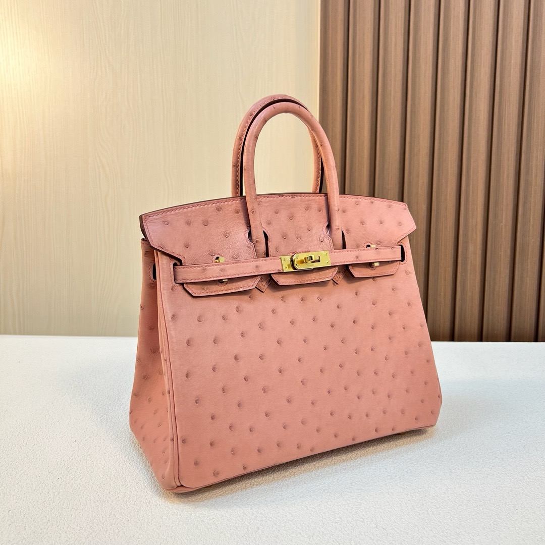 现货 BK 25cm Ostrich 原厂KK进口鸵鸟皮 CC94 terre cuite 陶瓷粉 金扣 全手工蜡线缝 Ghw
