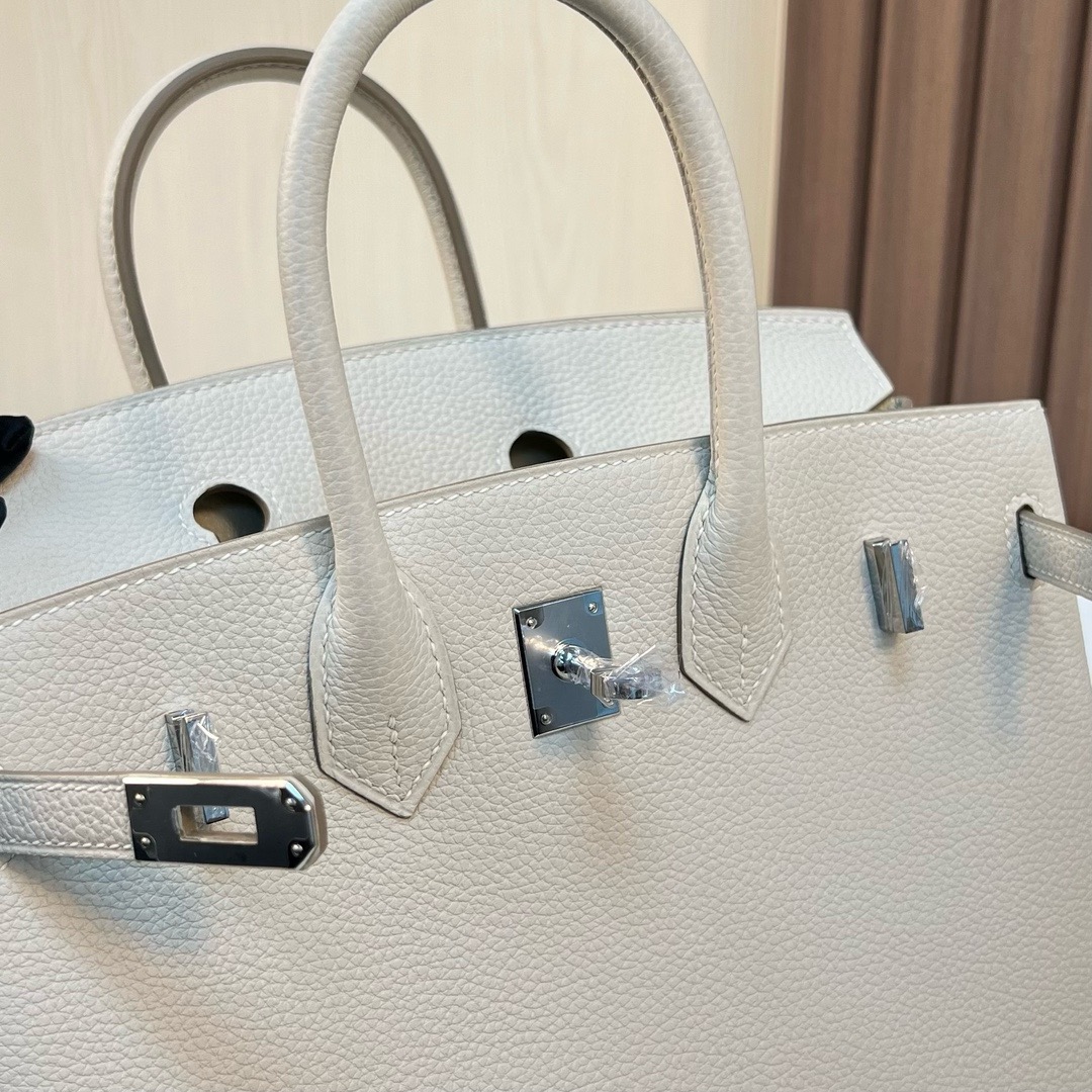 现货 BK 25cm Togo皮 原厂小牛皮 CK10奶昔白 银扣 全手工蜡线缝 Phw