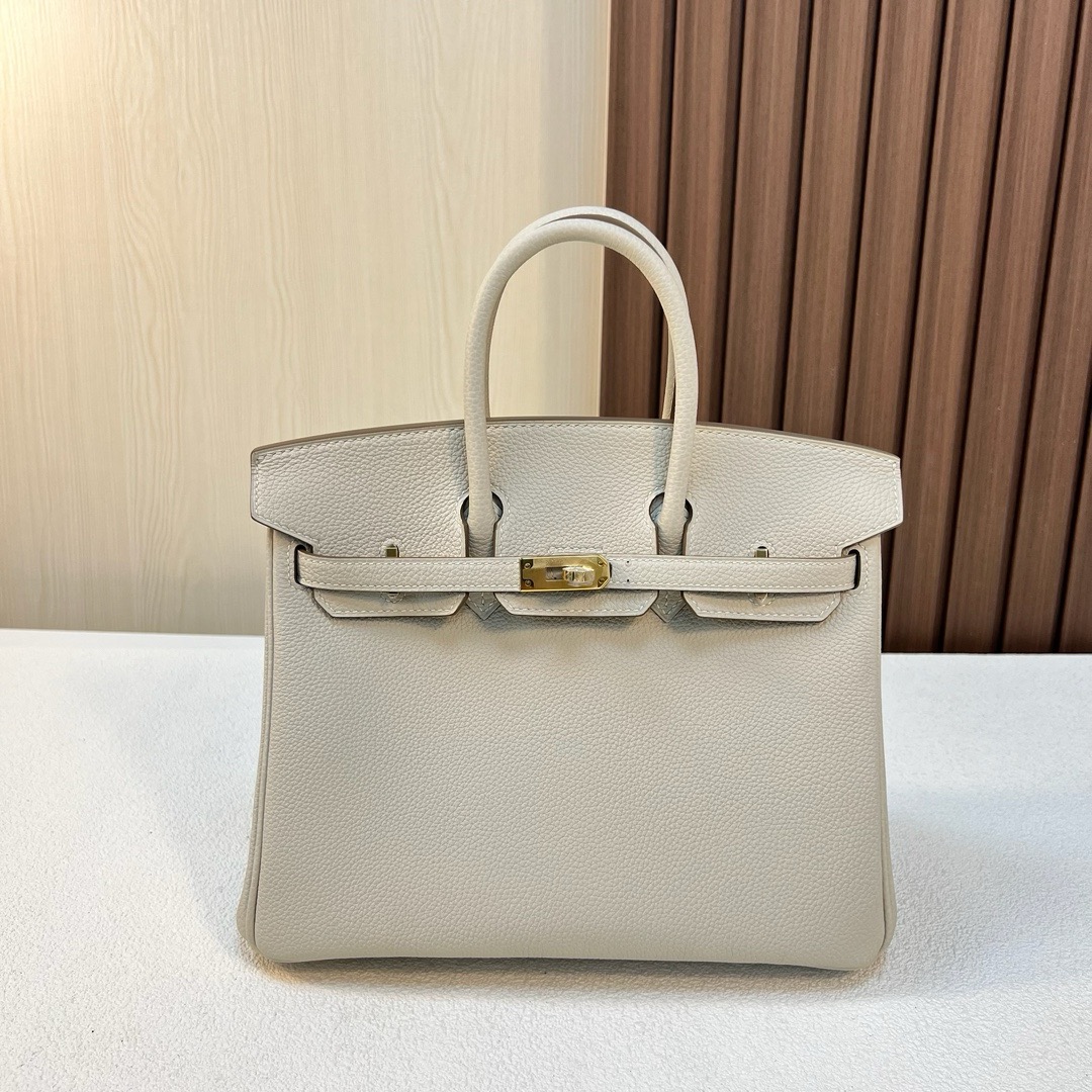 现货 BK 25cm Togo皮 原厂小牛皮 CC10奶昔白 金扣 全手工蜡线缝 Ghw Stock