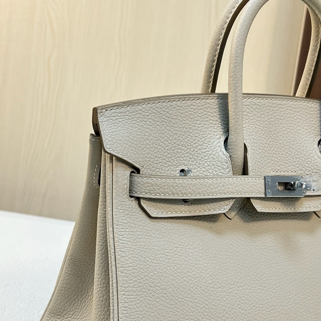 现货 BK 25cm Togo皮 原厂小牛皮 CK10奶昔白 银扣 全手工蜡线缝 Phw
