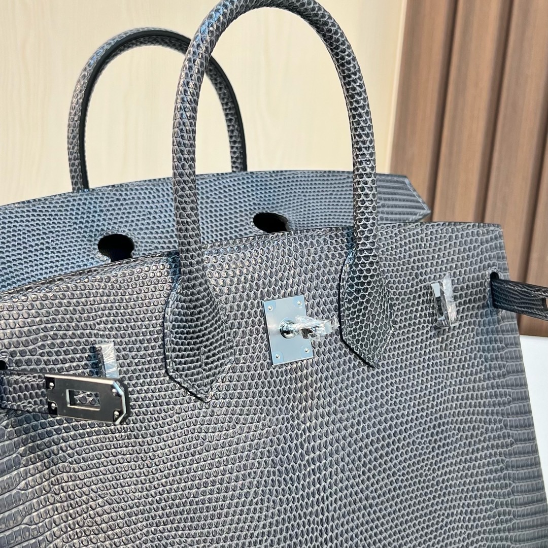 BK 25cm Lizard 进口蜥蜴皮 CK82深灰色 银扣 全手工蜡线缝 Phw m
