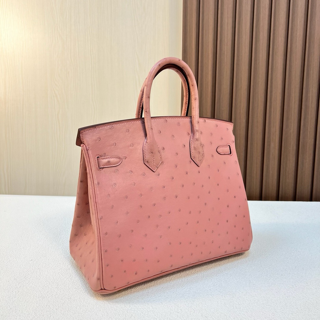 现货 BK 25cm Ostrich 原厂KK进口鸵鸟皮 CC94 terre cuite 陶瓷粉 金扣 全手工蜡线缝 Ghw