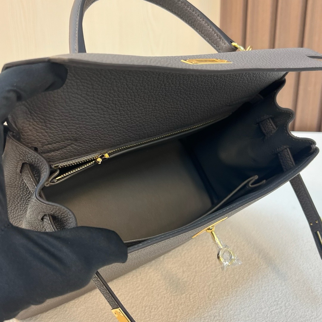 HM KL 25cm Togo 皮 原厂进口小牛皮 8F Etain 锡器灰 金扣 全手工蜡线缝 Ghw