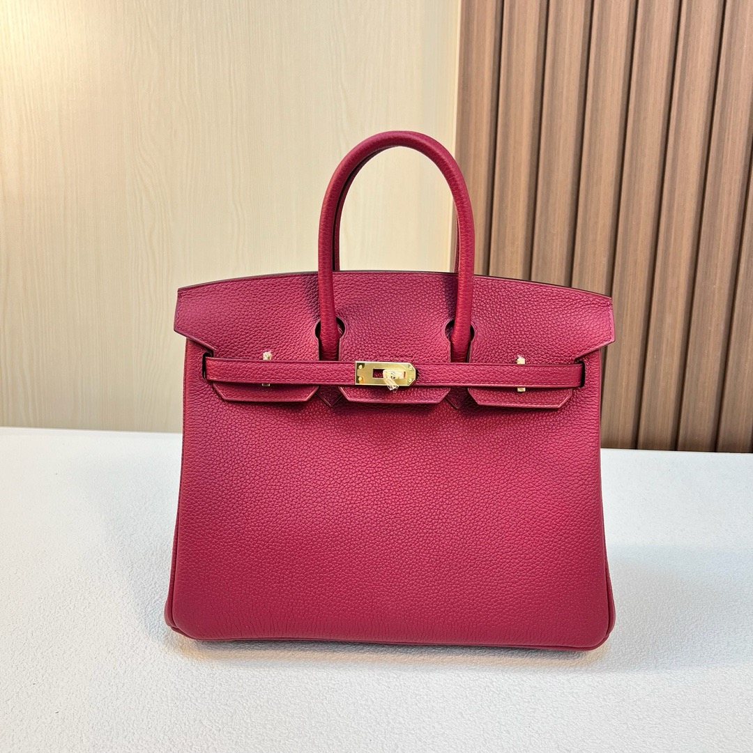 BK 25cm Togo皮 原厂徳国小牛皮 k1石榴红 金扣 全手工蜡线缝 Ghw