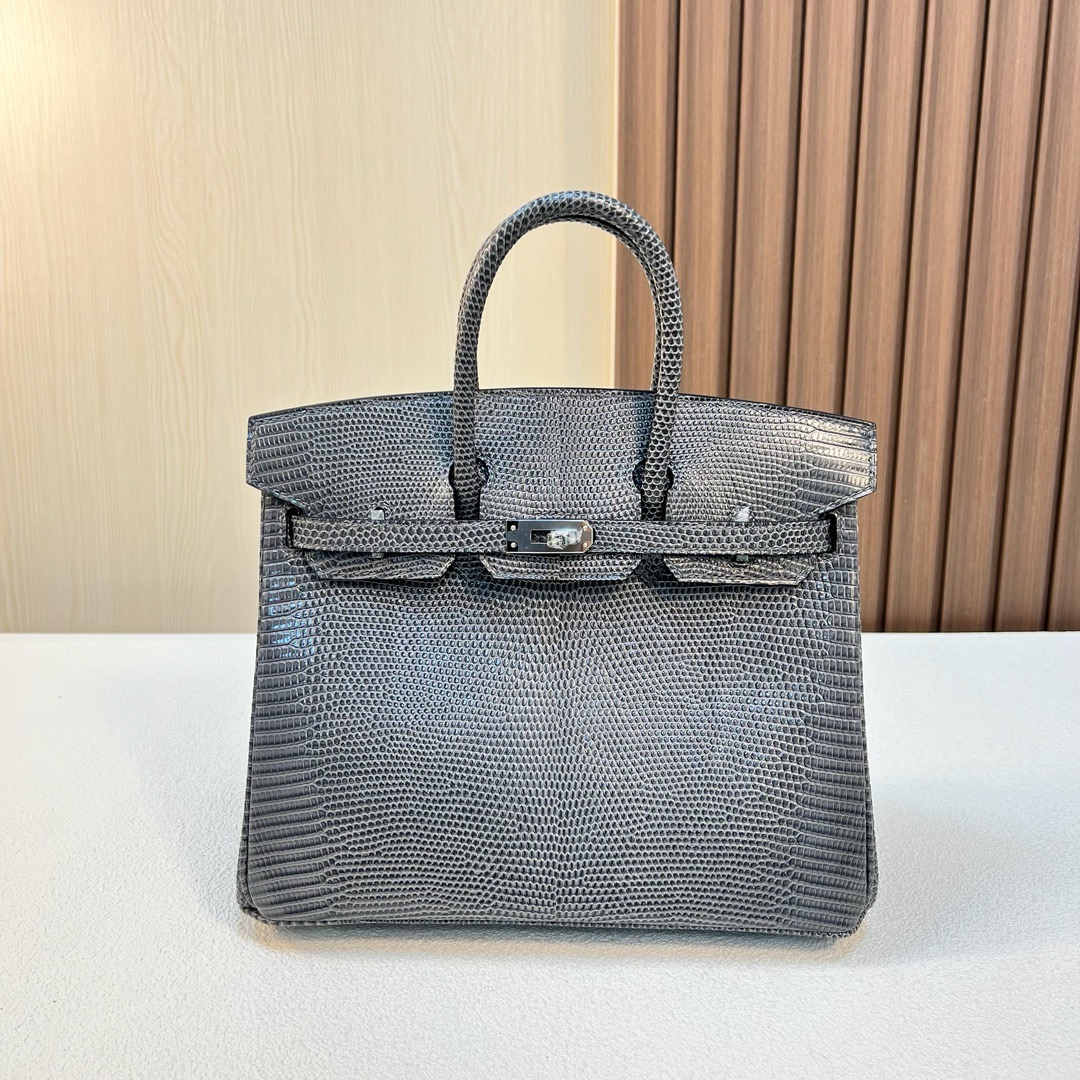 BK 25cm Lizard 进口蜥蜴皮 CK82深灰色 银扣 全手工蜡线缝 Phw m