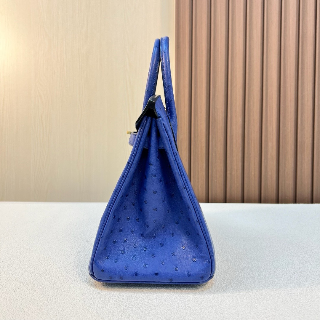 HM BK 25cm Ostrich 原厂KK进口鸵鸟皮 I7 Blue zellige琉璃蓝 金扣 全手工蜡线缝 Ghw