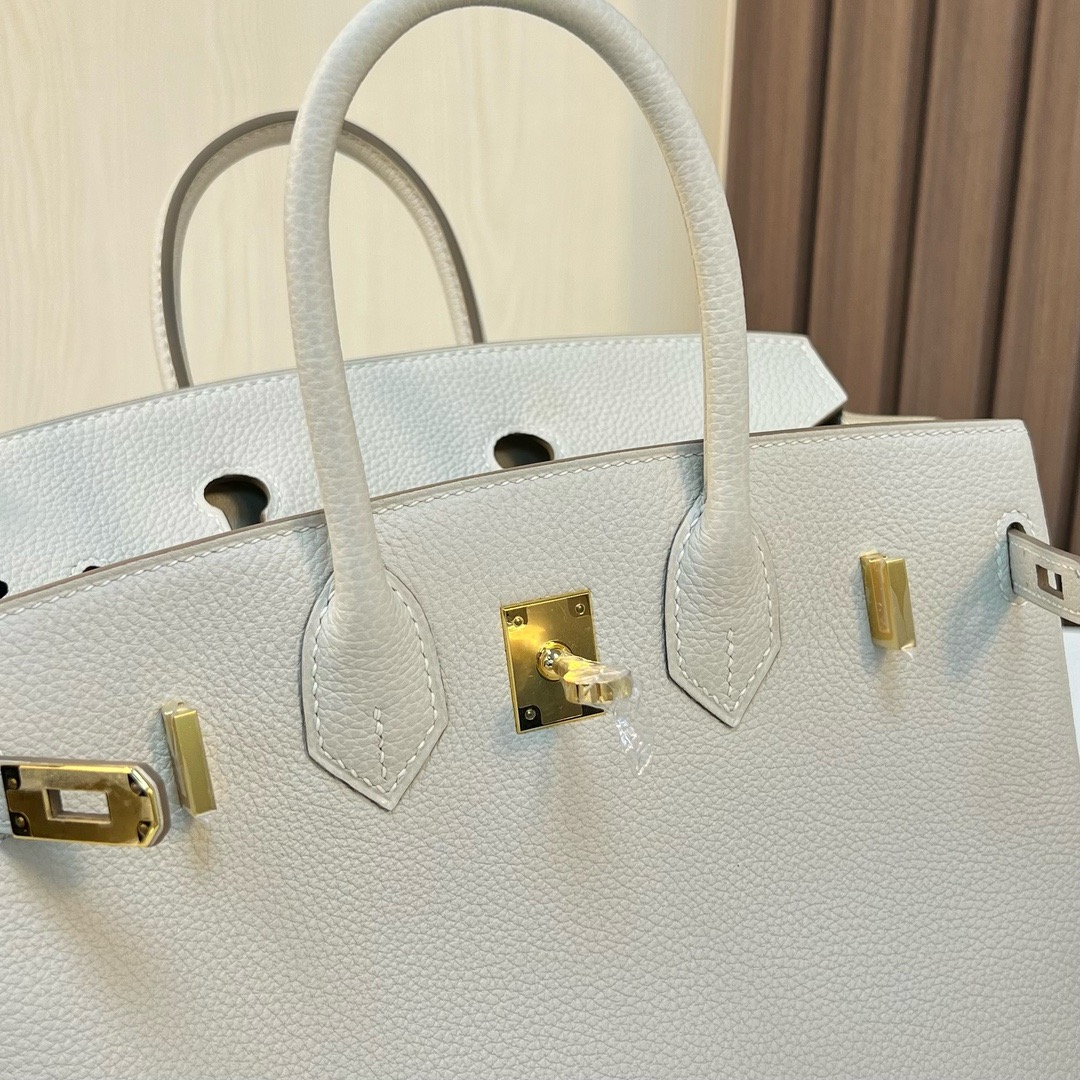 现货 BK 25cm Togo皮 原厂小牛皮 CC10奶昔白 金扣 全手工蜡线缝 Ghw Stock