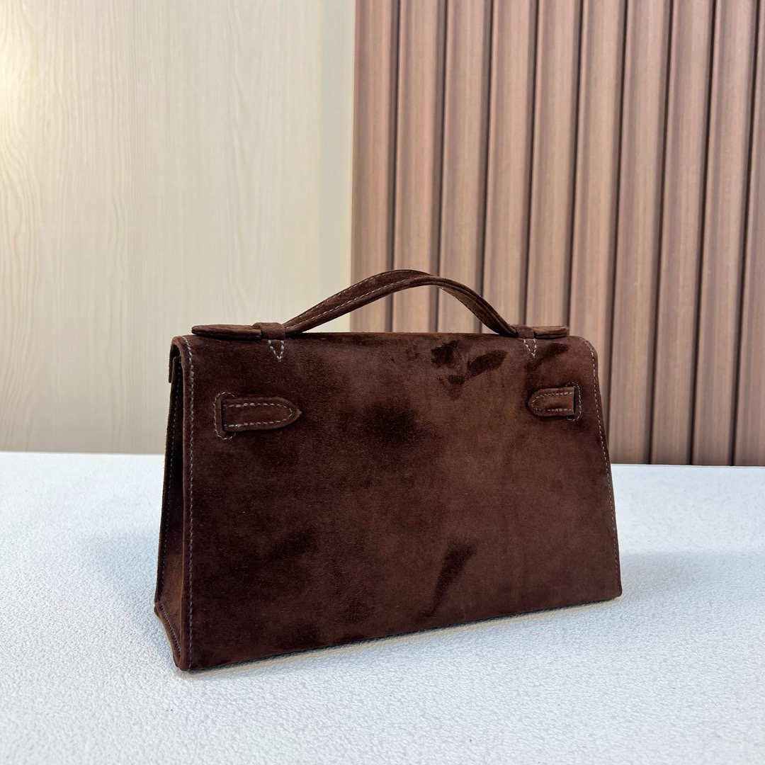 KL Pochette 22cm Suede 进口麂皮 泰迪色 银扣 全手工蜡线缝制 Phw