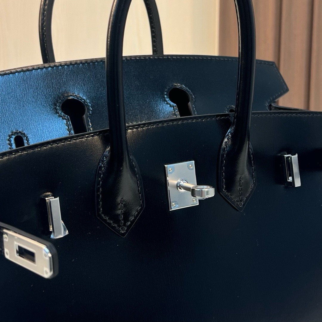 HM BK 25cm Sellier Box CK89 Noir 黑色 银扣 原装五金 全手工蜡线缝 Phw