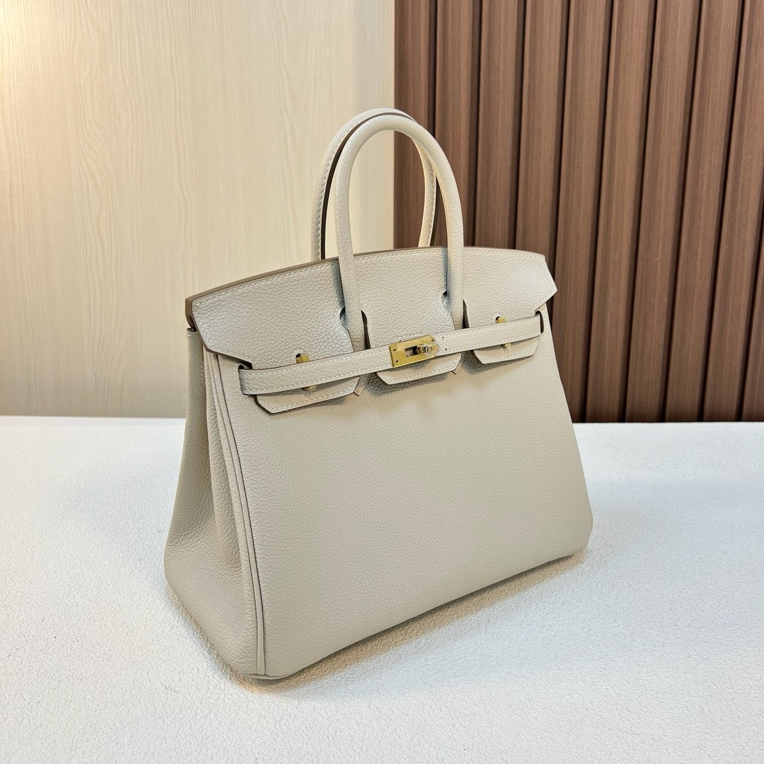 现货 BK 25cm Togo皮 原厂小牛皮 CC10奶昔白 金扣 全手工蜡线缝 Ghw Stock