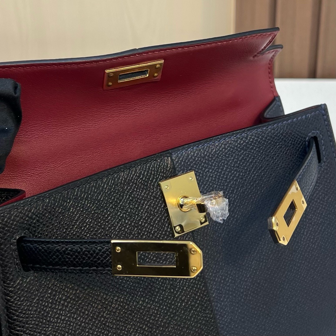 KL Mini Epsom CC89黑色 noir /CC76 Blue Indigo 深海蓝内拼K1石榴红 金扣 全手工蜡线缝 Ghw