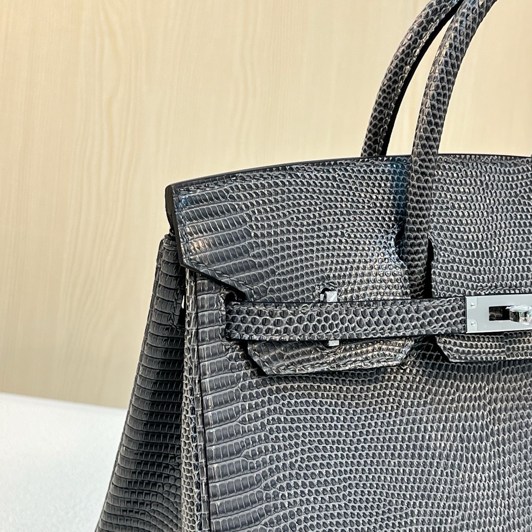 BK 25cm Lizard 进口蜥蜴皮 CK82深灰色 银扣 全手工蜡线缝 Phw m