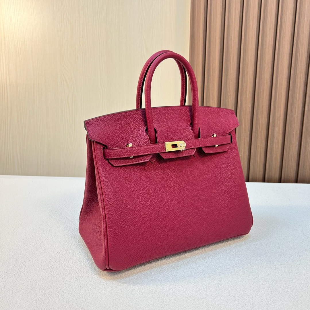 BK 25cm Togo皮 原厂徳国小牛皮 k1石榴红 金扣 全手工蜡线缝 Ghw