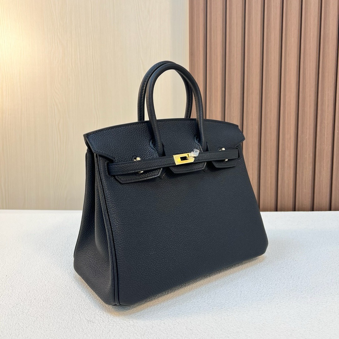 现货 BK 25cm Togo皮 原厂小牛皮 CC89黑色 金扣 全手工蜡线缝 Ghw