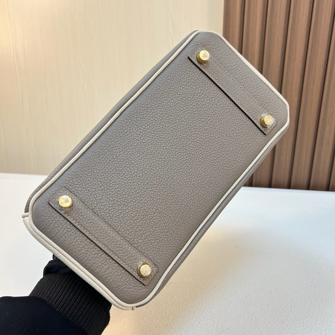 BK 25cm Togo皮 原厂小牛皮 M8沥青灰/CC10奶昔白 金扣 全手工蜡线缝 Ghw