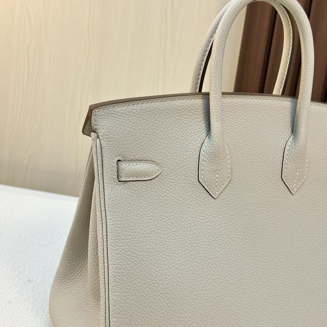 现货 BK 25cm Togo皮 原厂小牛皮 CC10奶昔白 金扣 全手工蜡线缝 Ghw Stock