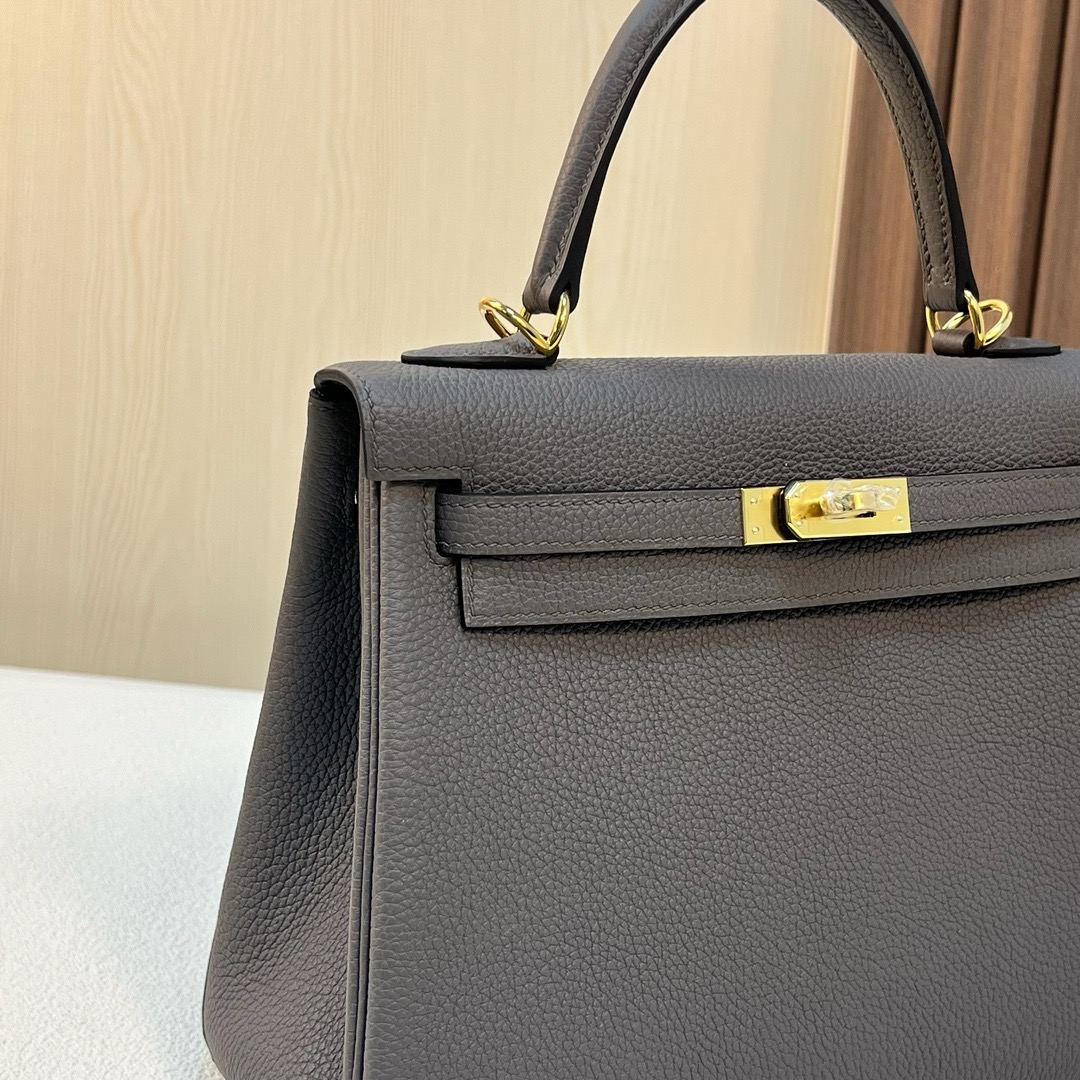 HM KL 25cm Togo 皮 原厂进口小牛皮 8F Etain 锡器灰 金扣 全手工蜡线缝 Ghw
