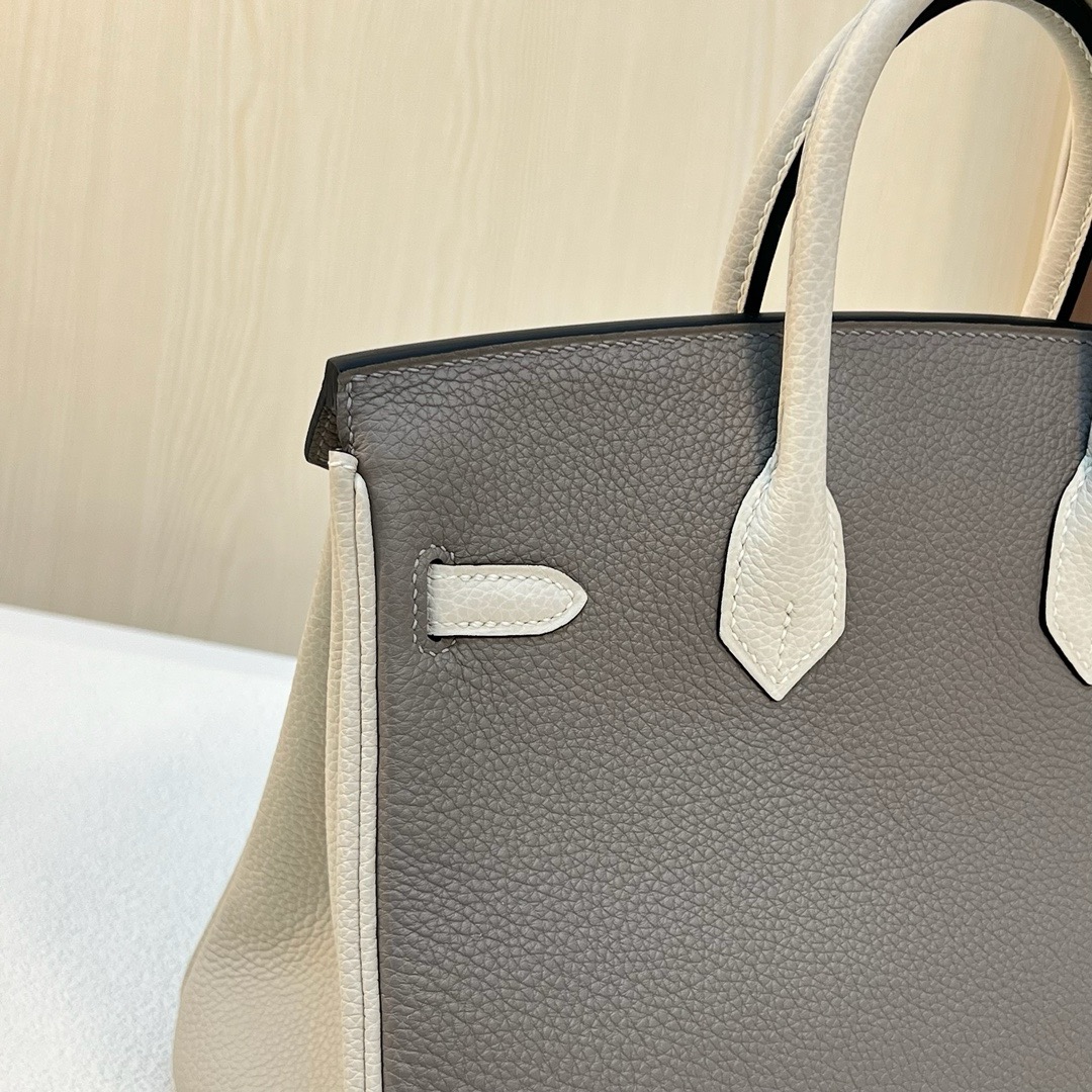 BK 25cm Togo皮 原厂小牛皮 M8沥青灰/CC10奶昔白 金扣 全手工蜡线缝 Ghw