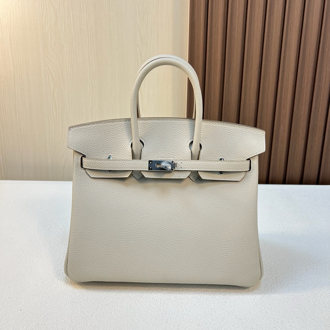 现货 BK 25cm Togo皮 原厂小牛皮 CK10奶昔白 银扣 全手工蜡线缝 Phw
