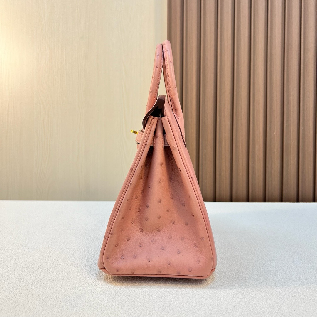现货 BK 25cm Ostrich 原厂KK进口鸵鸟皮 CC94 terre cuite 陶瓷粉 金扣 全手工蜡线缝 Ghw