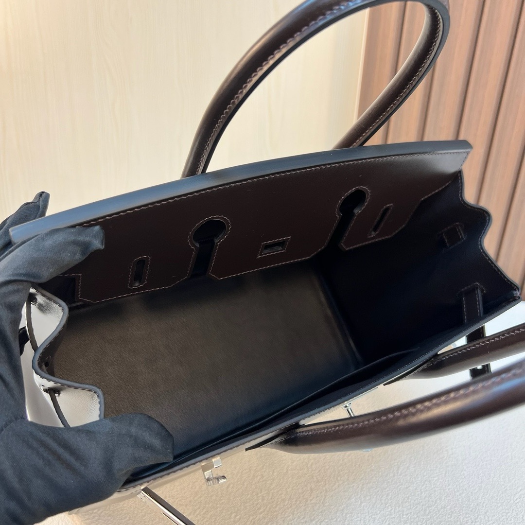 BK 30cm Boxcalf CK46乌木色 银扣 全手工蜡线缝 Phw