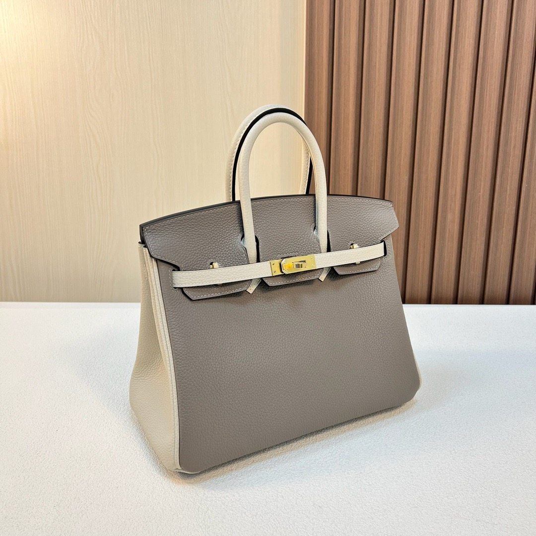 BK 25cm Togo皮 原厂小牛皮 M8沥青灰/CC10奶昔白 金扣 全手工蜡线缝 Ghw