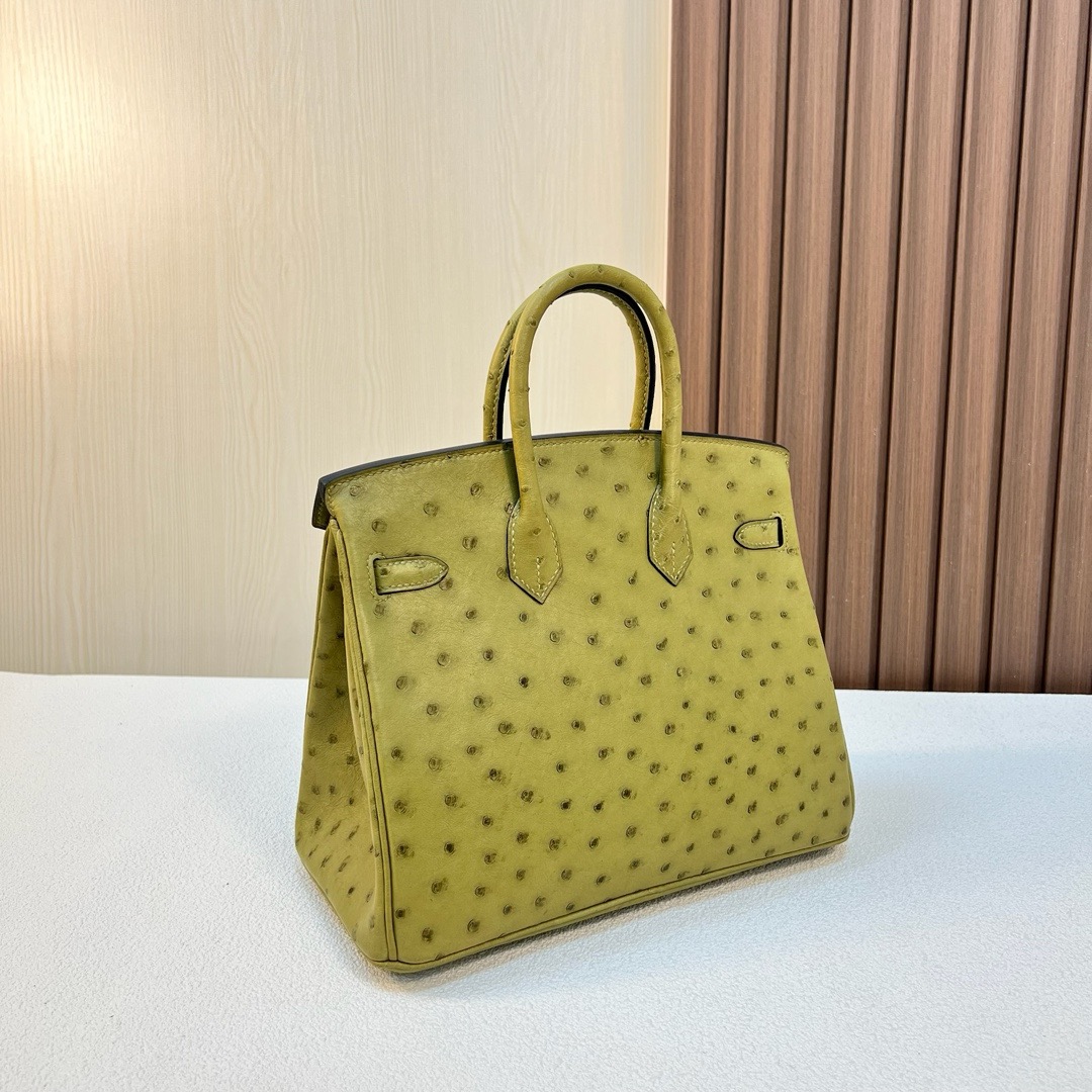 现货 BK 25cm Ostrich 原厂kk进口鸵鸟皮 6G草坪绿 Pelouse 银扣 全手工蜡线缝 Phw Stock