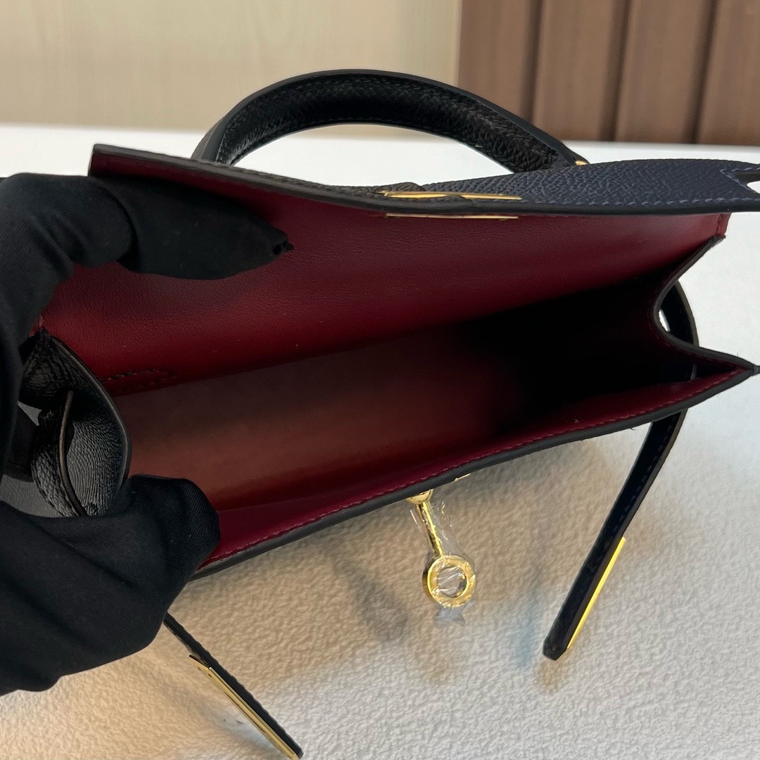 KL Mini Epsom CC89黑色 noir /CC76 Blue Indigo 深海蓝内拼K1石榴红 金扣 全手工蜡线缝 Ghw