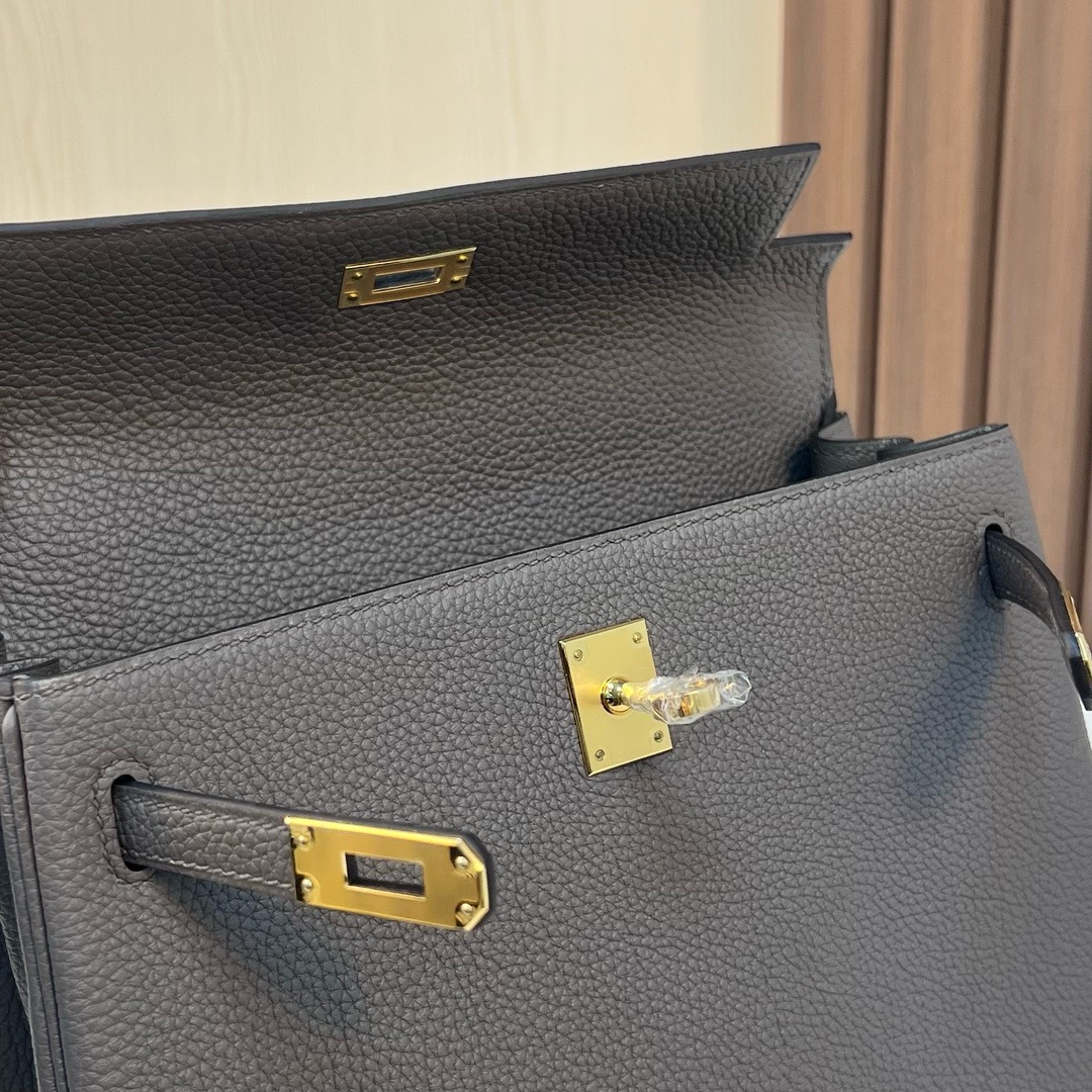 HM KL 25cm Togo 皮 原厂进口小牛皮 8F Etain 锡器灰 金扣 全手工蜡线缝 Ghw