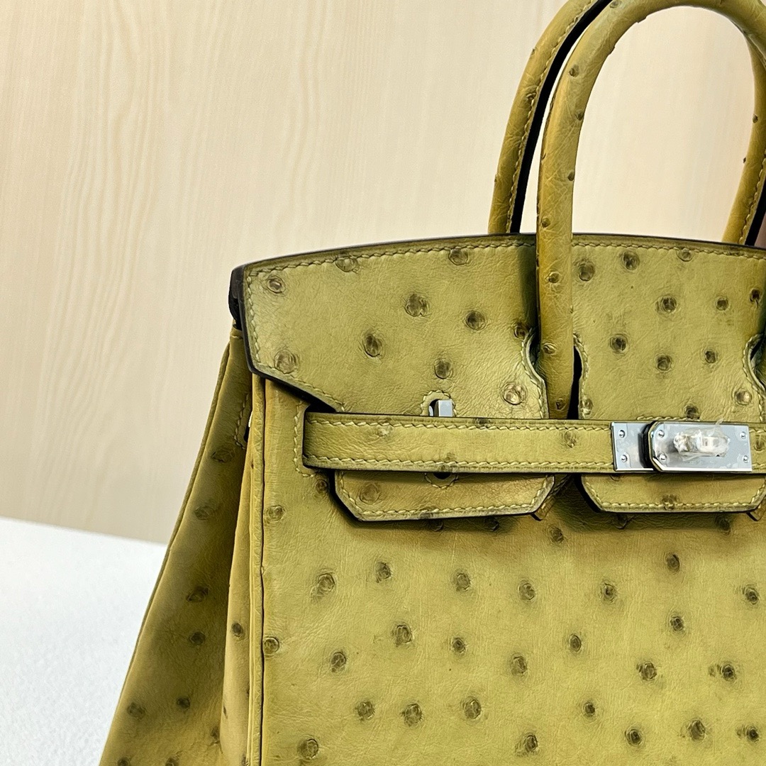 现货 BK 25cm Ostrich 原厂kk进口鸵鸟皮 6G草坪绿 Pelouse 银扣 全手工蜡线缝 Phw Stock