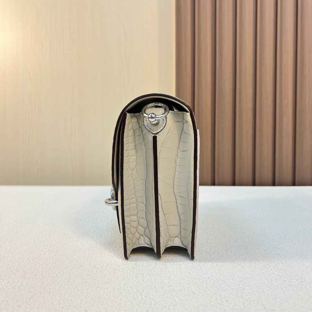 RL 18cm 雾面美洲鳄鱼 奶油白 银扣 全手工蜡线缝 Phw