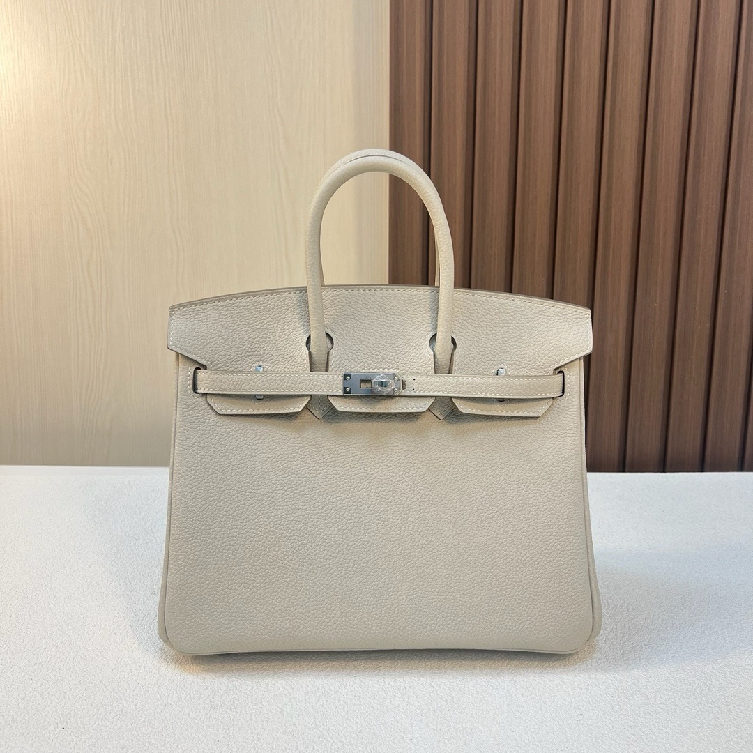 HM BK 25cm Togo皮 原厂小牛皮 CK10奶昔白 银扣 全手工蜡线缝 Phw