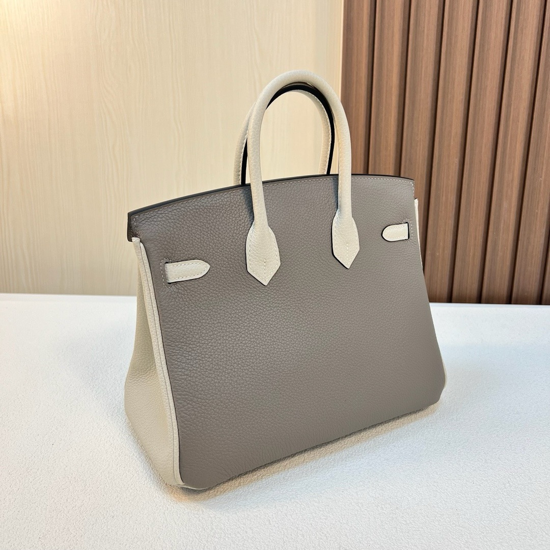 BK 25cm Togo皮 原厂小牛皮 M8沥青灰/CC10奶昔白 金扣 全手工蜡线缝 Ghw