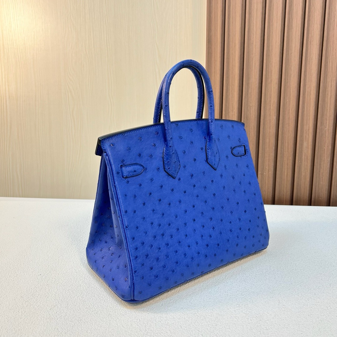 HM BK 25cm Ostrich 原厂KK进口鸵鸟皮 I7 Blue zellige琉璃蓝 金扣 全手工蜡线缝 Ghw