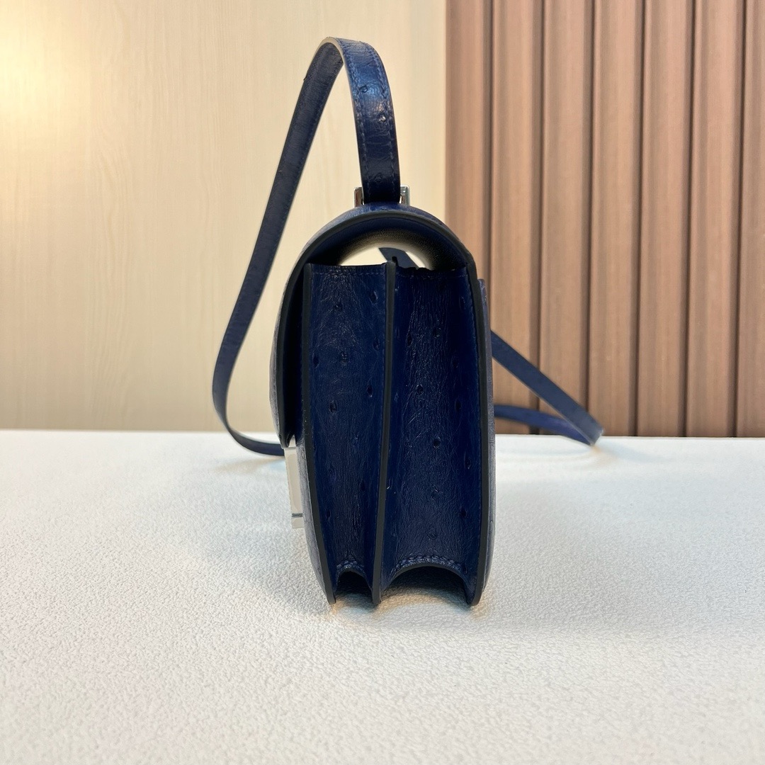 Constance 18cm Ostrich 原厂kk进口鸵鸟皮 Ck73 Bleu Saphir 宝石蓝 银扣 一级工艺 全手工缝 Phw