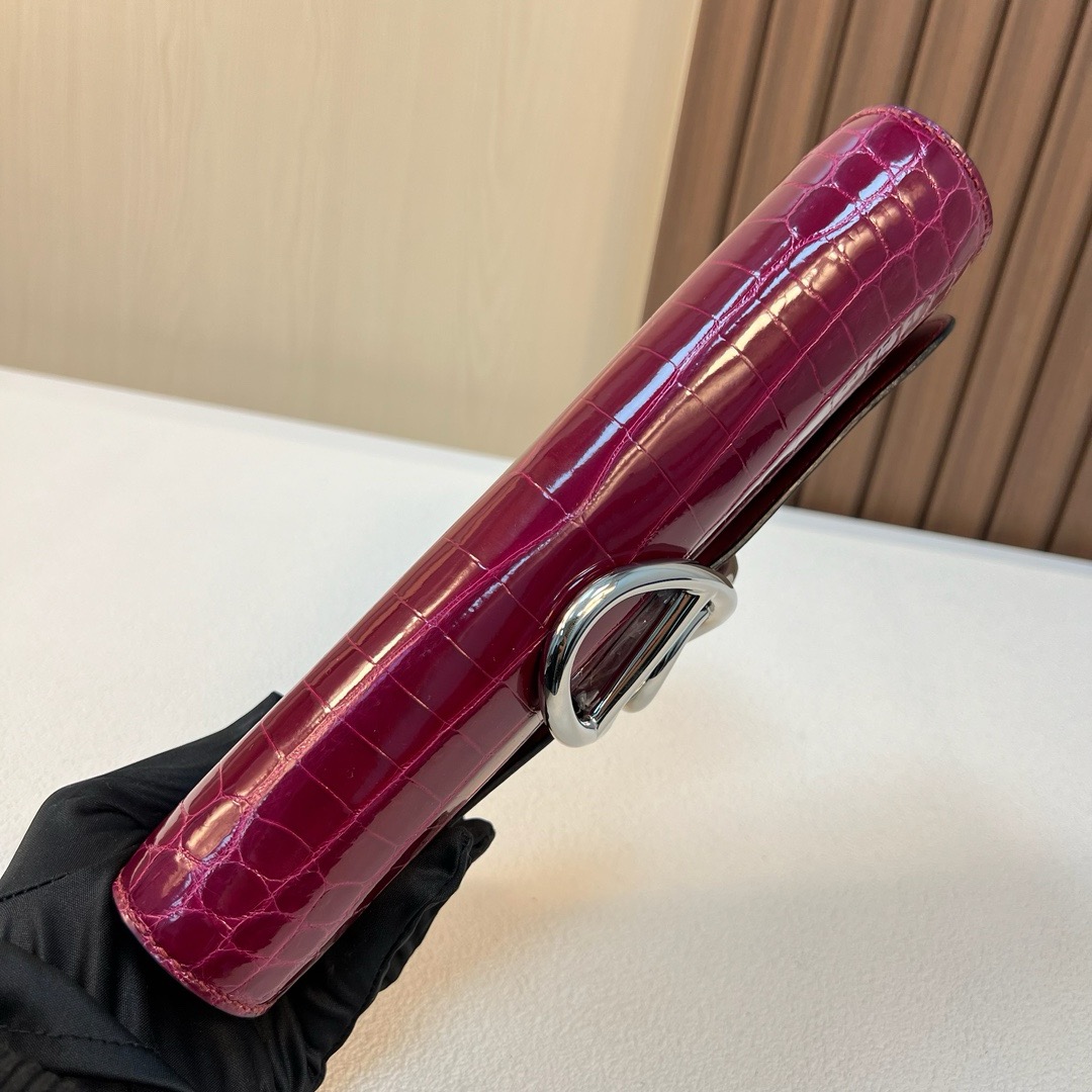 HM Egee clutch 25cm 亮面尼罗鳄鱼 玫红紫 银扣 shiny nilo crocodile 全手工蜡线缝 Phw
