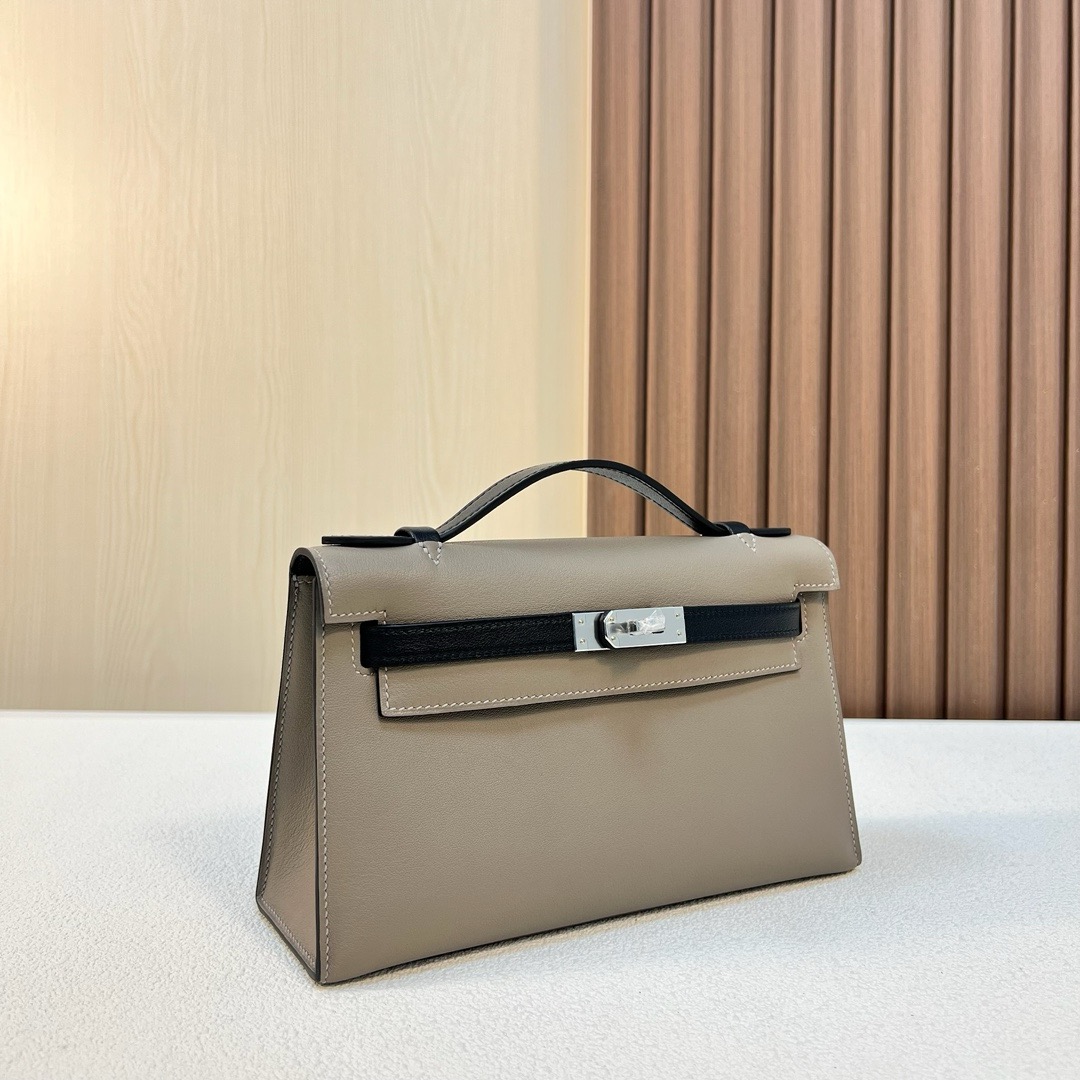KL Pochette 22cm Swift M8 Griss Asphalte 沥青灰/CK89 Noir 黑色 银扣 全手工蜡线缝 Phw