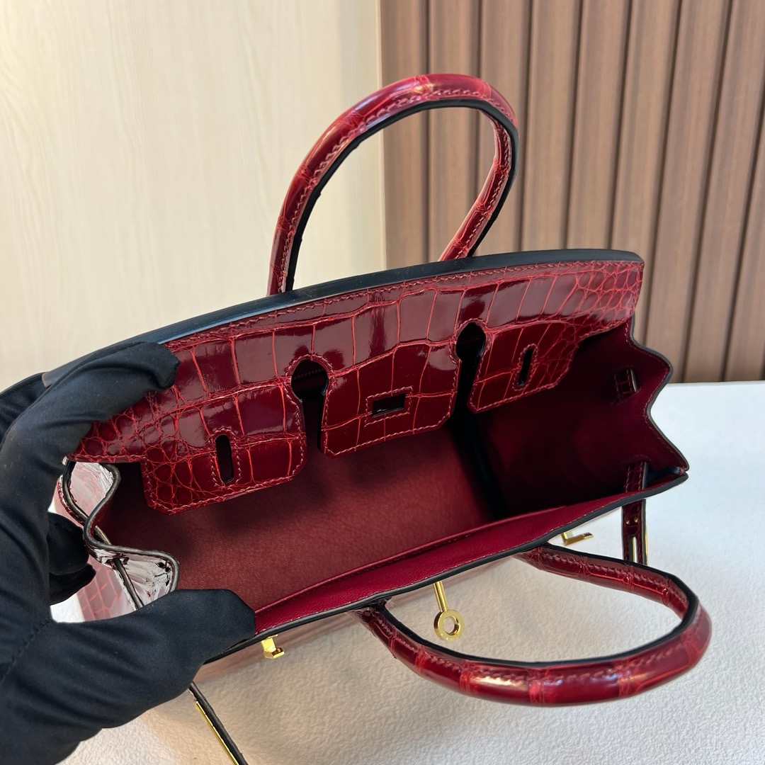 HM BK 25cm 亮面美洲鳄鱼 shiny alligator crocodile CC55 Rouge H 爱马仕红 金扣 全手工蜡线缝 Ghw