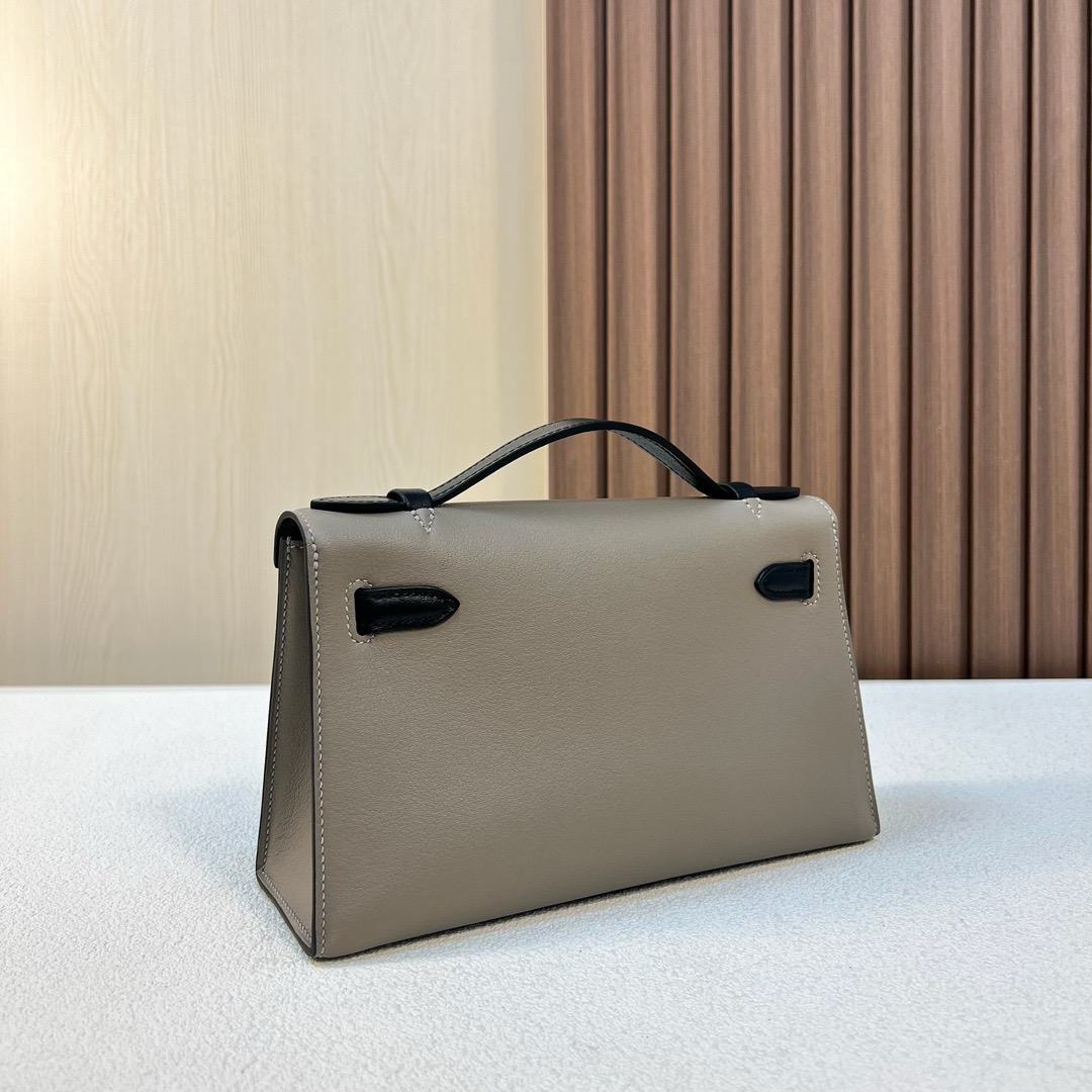 KL Pochette 22cm Swift M8 Griss Asphalte 沥青灰/CK89 Noir 黑色 银扣 全手工蜡线缝 Phw