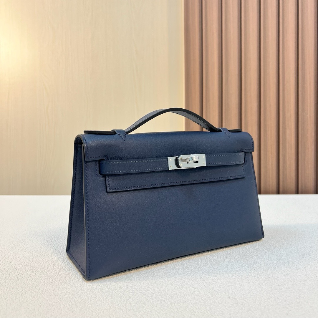 KL Pochette 22cm Swift 7E Bleu Brighton 明蓝色 银扣 全手工蜡线缝 Phw