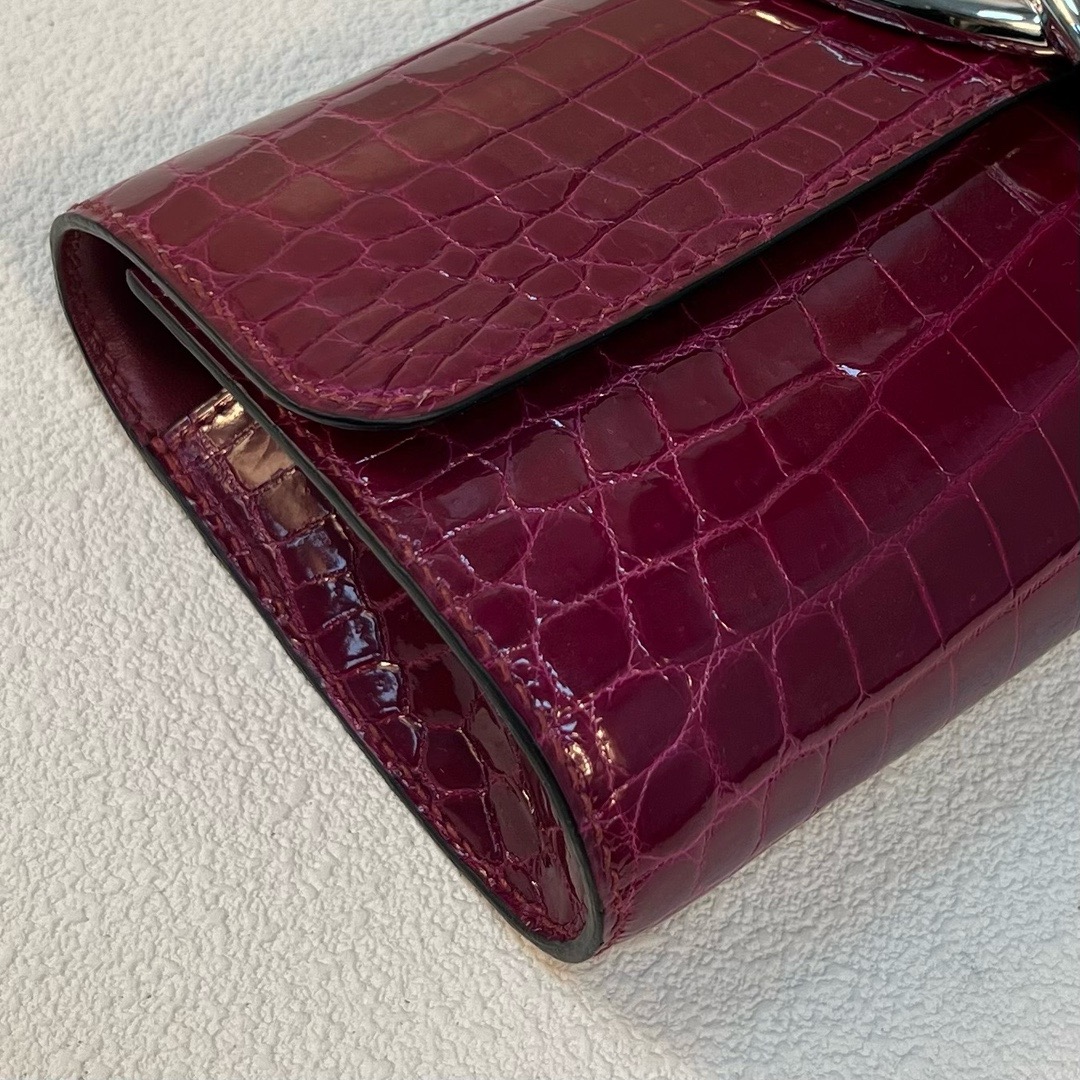 HM Egee clutch 25cm 亮面尼罗鳄鱼 玫红紫 银扣 shiny nilo crocodile 全手工蜡线缝 Phw