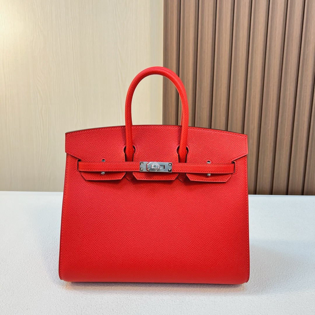 HM BK 25cm 外缝 Sellier Epsom S3 Rose de coeur 心红色 银扣