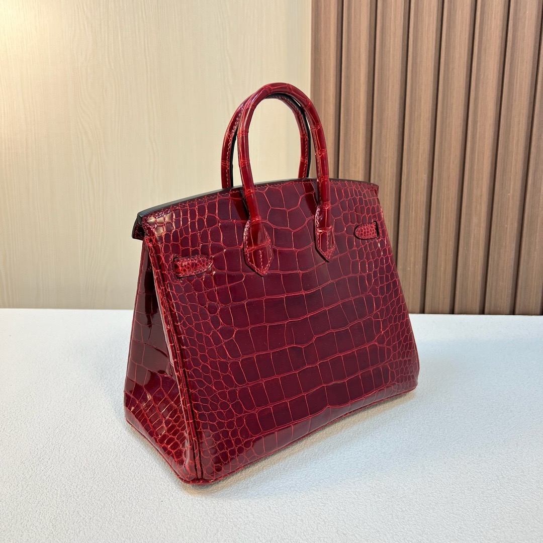 HM BK 25cm 亮面美洲鳄鱼 shiny alligator crocodile CC55 Rouge H 爱马仕红 金扣 全手工蜡线缝 Ghw
